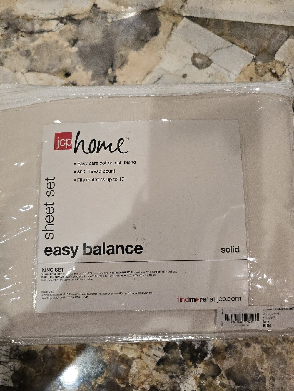 JCPenney JCP Home Easy Balance Solid KING Sheet Set - Ivory - 300 Thread